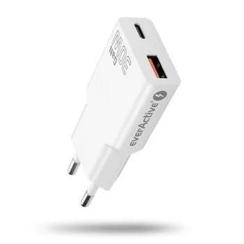 Ładowarka sieciowa everActive GaN SUPER SLIM SC-380Q do telefonu / smartfona z portem USB QC3.0 i USB-C PD 30W