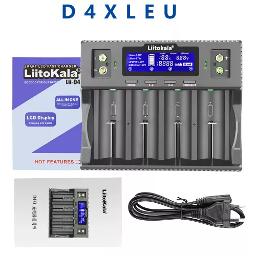 LiitoKala Lii-D4XL 21700 Ładowarka do 18650 18350 26650 16340 14500 3.7v 1.2V 3.2V Ni-MH/Cd, AA AAA SC D C Ładowarka
