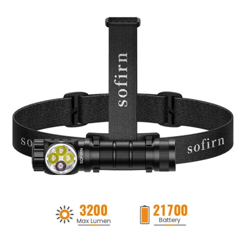 Latarka czołowa SOFIRN HS43 3200lm z czerwonym światłem 660nm, ładowalna USB-C