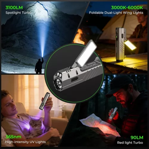 Latarka EDC Wurkkos HD05 4 w 1 – 3100 lm, 335 m, UV, światło czerwone, obrotowe światło boczne