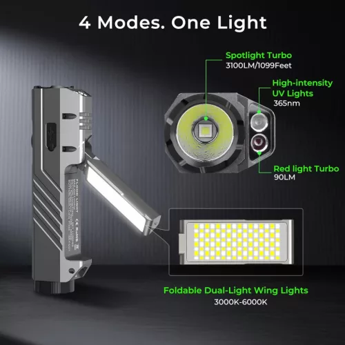 Latarka EDC Wurkkos HD05 4 w 1 – 3100 lm, 335 m, UV, światło czerwone, obrotowe światło boczne