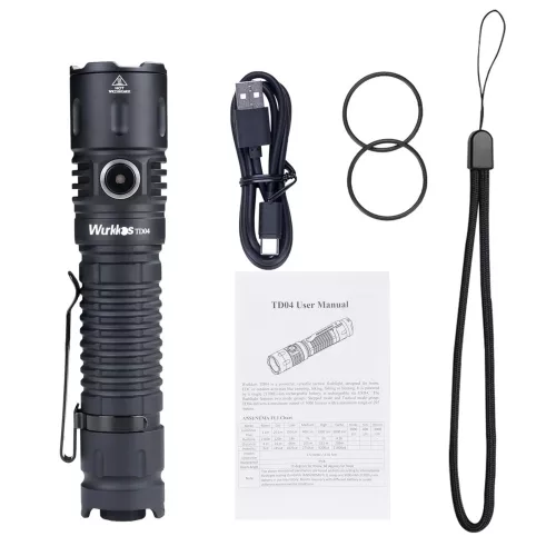 Latarka akumulatorowa Wurkkos TD04 XHP50D HI USB-C 3000 lumenów Latarka IP68 Wodoodporny EDC Tail Switch,21700 Bateria Dwutrybowa Tactical Group