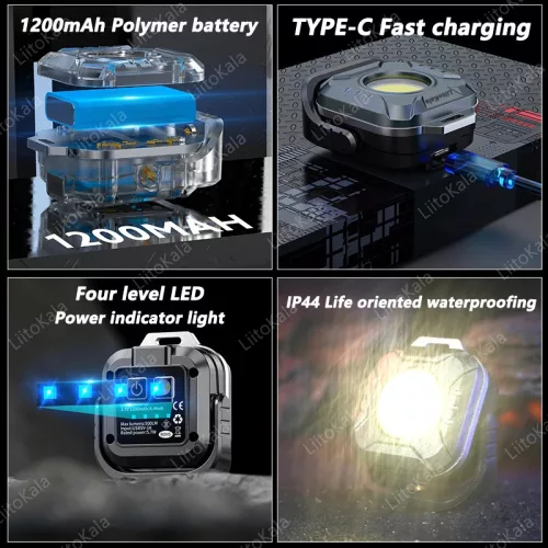 Latarka robocza LiitoKala LF-986 Mini LED+COB 500LM z portem ładowania Type-C 5V1A, wbudowana bateria 1200mAh