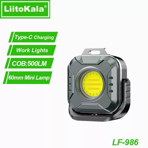 Latarka robocza LiitoKala LF-986 Mini LED+COB 500LM z portem ładowania Type-C 5V1A, wbudowana bateria 1200mAh