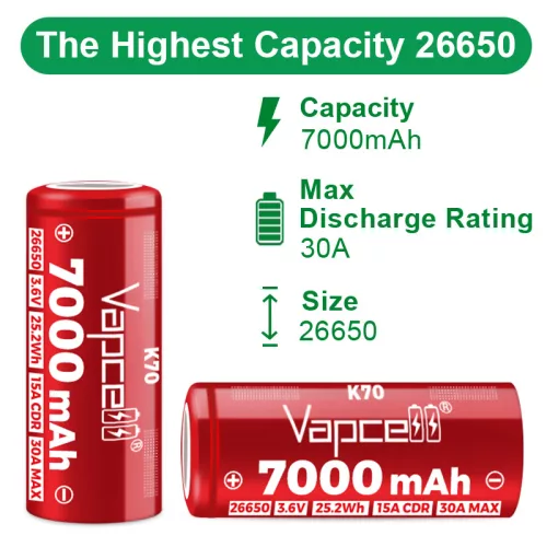 Vapcell 26650 7000mAh K70 chronione ogniwo li-ion